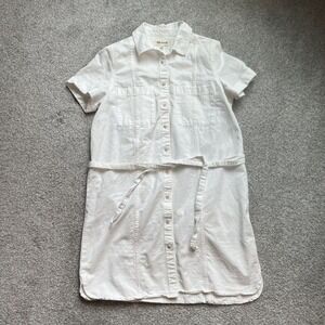 Madewell Denim Seamed Courier Tie-Waist Shirtdress‎ Short Sleeve White W Small